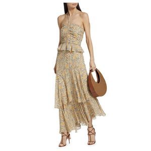 Veronica Beard Womens Kaneli Paisley Chiffon Silk Yellow Blue Top Skirt Set 6